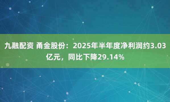 九融配资 甬金股份：2025年半年度净利润约3.03亿元，同比下降29.14%