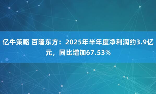 亿牛策略 百隆东方：2025年半年度净利润约3.9亿元，同比增加67.53%